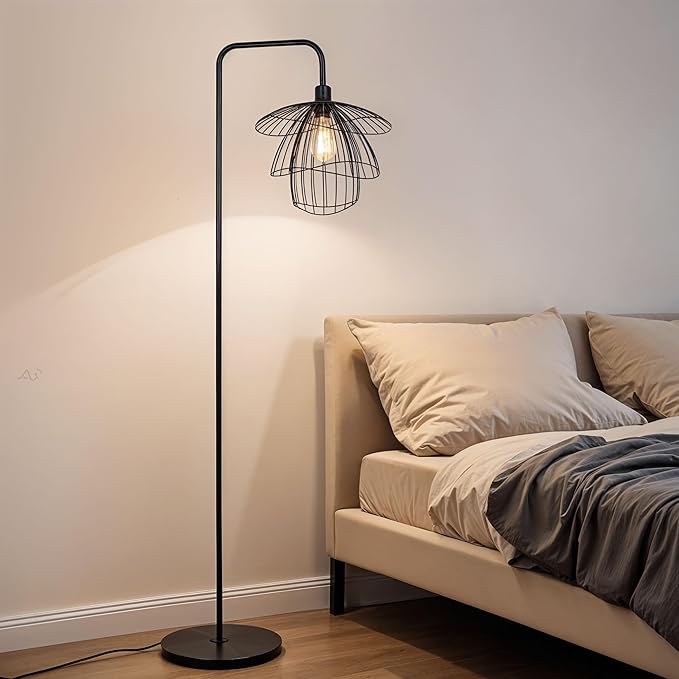 Kenroy Home Orchid Downbridge Black Floor Lamp with Curved Shade and Energy-Efficient Lighting for Living Rooms, Bedrooms, and Home Offices