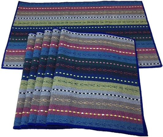 WAZAIGUR Hand Woven with 100% Cotton Placemats Colorful Placemats Braided Ribbed Durable Heat-Insulation Table Mats Set of 6,Blue