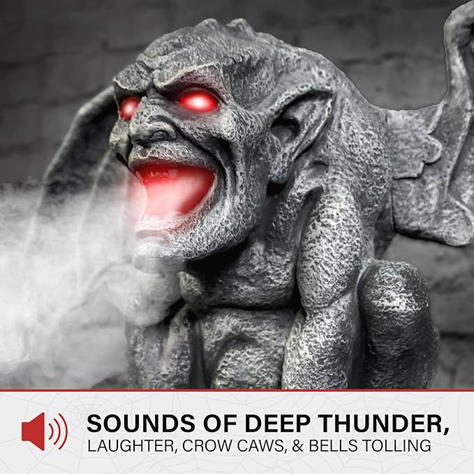 Haunted Hill Farm Motion-Activated 3.2-Ft. Tall Gargoyle, Battery Operated Scare Prop with Spooky Sound Effects and Lights for Indoor or Covered Outdoor Creepy Halloween Decoration
