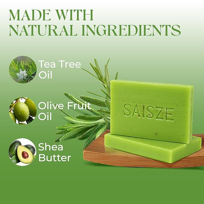 Tea Tree Soap, Handmade Soap Bar for Face and Body, Cold Process, Soothing Hydrating Body Wash for Clear Healthy Skin 8 Ounce