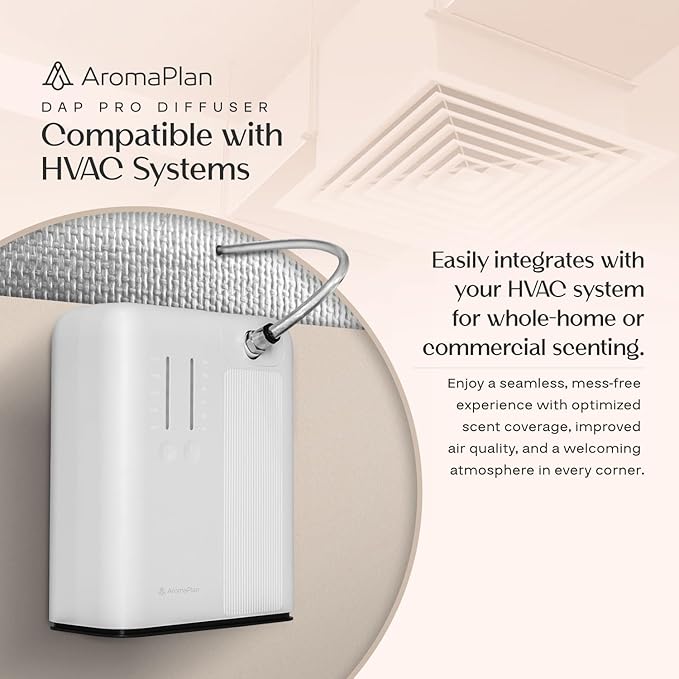 AromaPlan 2025 Waterless HVAC Scent Diffuser Whole House & Commercial Diffuser, 2 Fragrances Included-Smart, Cold-Air Waterless Scent Air- App Control, AC, 2000 Sq. Ft Coverage,White