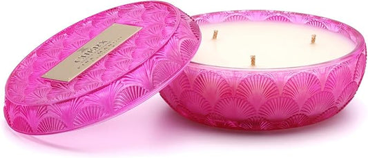 Soy Wax Glass Bowl Candle, 20-25 Hours Burn Time, Natural Essential Oils, Calming Ambiance (Bowl, Pink Mango)