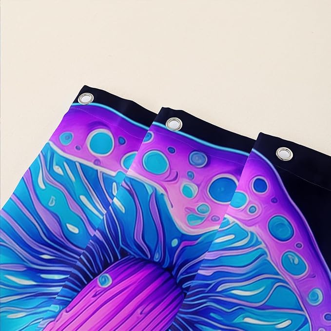 AILONEN Mushroom Shower Curtain for Bathroom, 3D Oil Painting Mushroom Bath Curtain,Blue Purple Fairy Fantasy Fungus Botanical Decoration Waterproof Curtain with 12 Plastic Hooks, 36" W*72" H