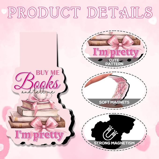 Pink Bow Magnetic Bookmark - 8Pcs Coquete Book Mark Magnets Bow Bookmarks Magnetic Floral Butterfly Magnets Bookmark Page Clip Gift for Book Lovers Students Teacher Reading Bookish