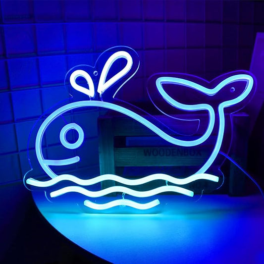 JFLLamp Whales Neon Signs for Wall Decor Neon Lights for Bedroom Led Signs Suitable for Living Room Office Man Cave Beer Bar Pub Restaurant Christmas Party 5V Usb Power, 15 * 8.7 Inch(Blue+Azure）