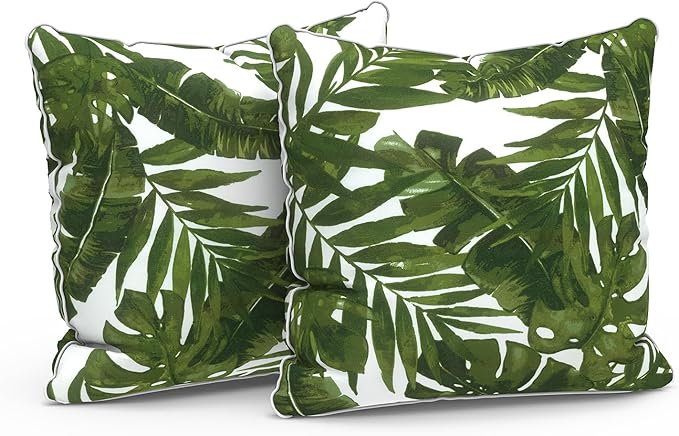 LVTXIII Outdoor Pillow Covers Set of 2, Patio Waterproof Throw Pillow Cases Fade Resistant Accent Pillow Covers for Spring Summer Garden Decoration, 16x16, Palms Green