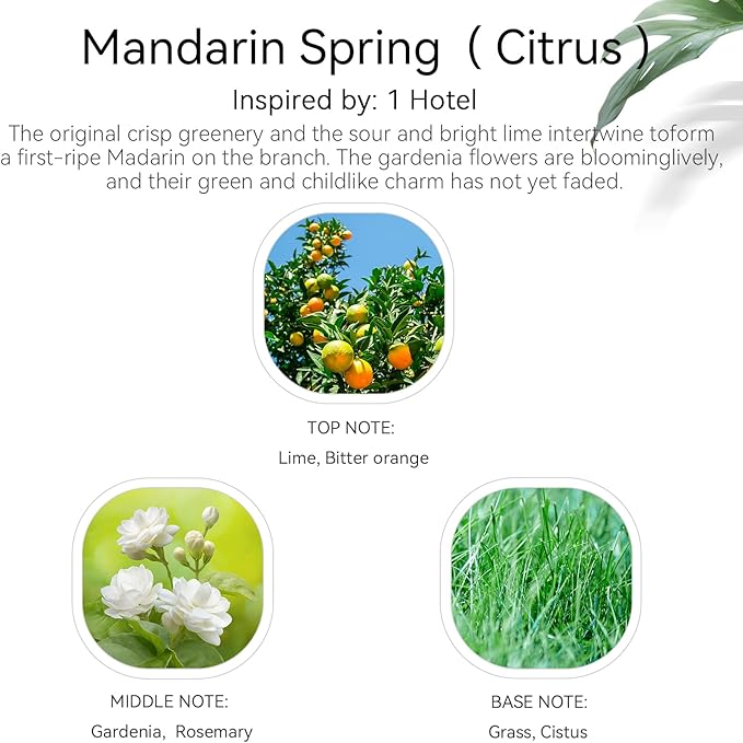 Hotel Diffuser Oil - Mandarin Spring Essential Oils for Scent Diffuser - Tangerine, Lime, Gardenia, Green Grass -Home Luxury Scents Aroma Fragrance for Home, Office
