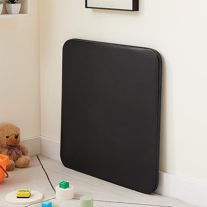VECELO 24'' Kids Black Folding Card Table, Portable, with Ultra Soft PU Padded Cushion, 1 Piece