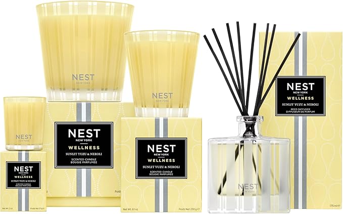 NEST New York Reed Diffuser, Sunlit Yuzu & Neroli - 5.9 fl oz - Fragrance for Up to 90 Days - Reusable, Refillable Glass Holder - Includes 8 All-Natural Reed Sticks - Flame Free