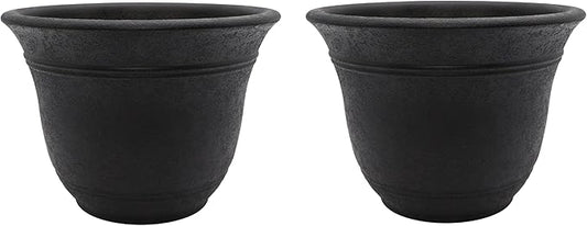 The HC Companies Sierra Round Self-Watering Pot - Lightweight Plastic Planter for Herbs & More - Durable Plant Pots for Indoor Plants & Outdoor Plants (16” Black Onyx, Pack of 2)