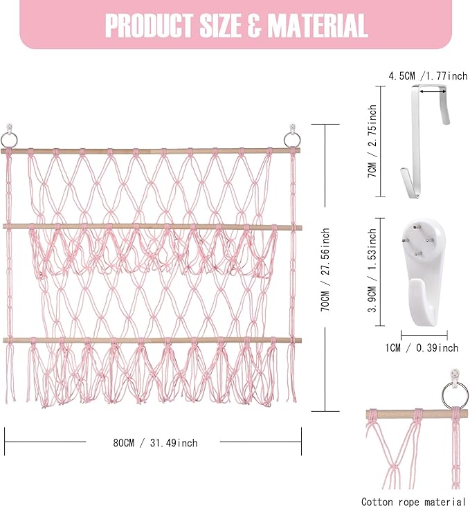 Stuffed Animal Net or Hammock Large Corner Storage for Plushies Stuffed Animals Zoo Wall Hanging Organizer Holder for Toy Hammock, Space-Saving Kids Nursery Decor (Pink)