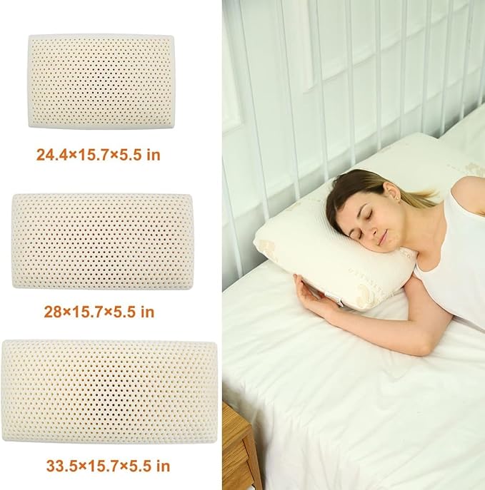 Royalisneeo 100% Talalay Natural Latex Pillow, Medium Support Bed Pillow Helps Relieve Pressure,Perfect Package Best Gift with Removable Cotton Cover for Back, Stomach and Side Sleepers