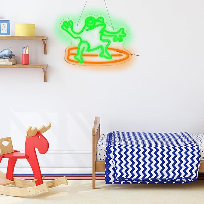 Surfing Frog Neon Sign Frog Neon Light LED Neon Sign for Wall Décor Dimmable LED Neon Light for Bar Restaurant Music Concert Man Cave Wall Art 15.2"×12.8"