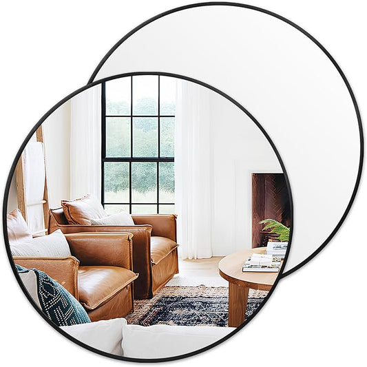 Fabuday Black Round Mirror 20 Inch 2 Pack - Wall Circle Mirror for Bathroom, Entryway, Hallyway, Living Room, Small Matte Framed Circular Mirrors
