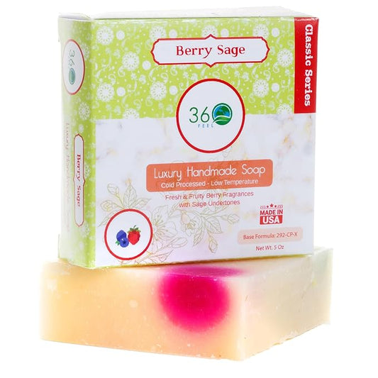 360Feel Berry Sage Soap - Handcrafted Castile Soap Bar with Soothing Scent - Handmade with Essential Oil - Suitable Gift for Anniversaries, Weddings, and Holiday Stockings - Rich Lather