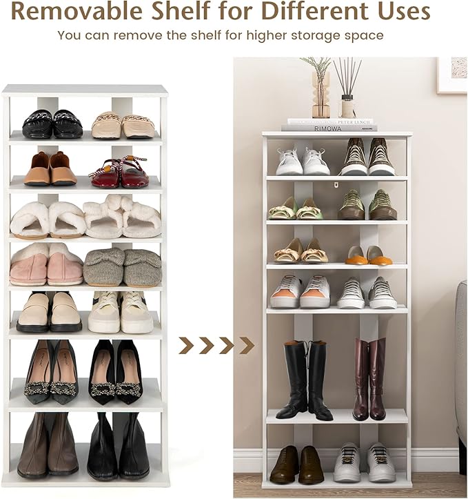 Tangkula 8-Tier Vertical Shoe Rack, Space-Saving Corner Shoe Organizer for 14 Pairs, Narrow Shoe Storage for Entryway, Front Door, or Closet