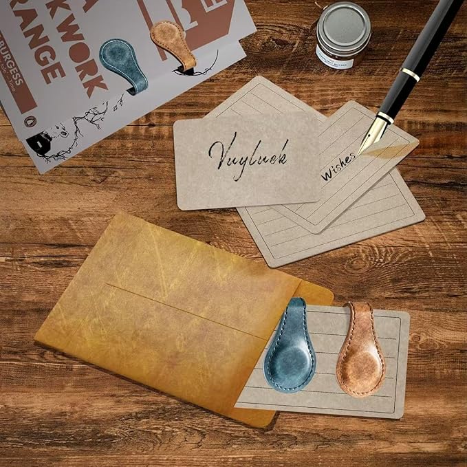 2PCS Magnetic Leather Bookmarks, Best Vintage Book Page Markers Clips Gift for reading men women teachers book lovers, Handmade Genuine Leather Magnetic book marks set of 2 (Earth Brown+Prussian Blue)