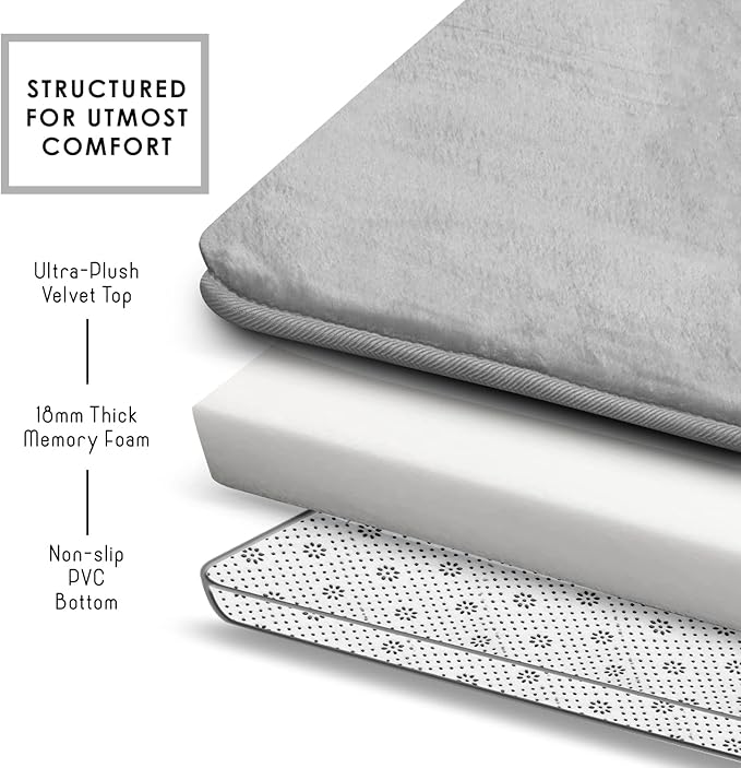 Clara Clark Bathroom Rugs, Velvet Memory Foam Bath Mat, Non-Slip Bath Rugs, Machine Wash, Dries Quickly, Ultra Soft Plush Bath Mats for Bathroom,