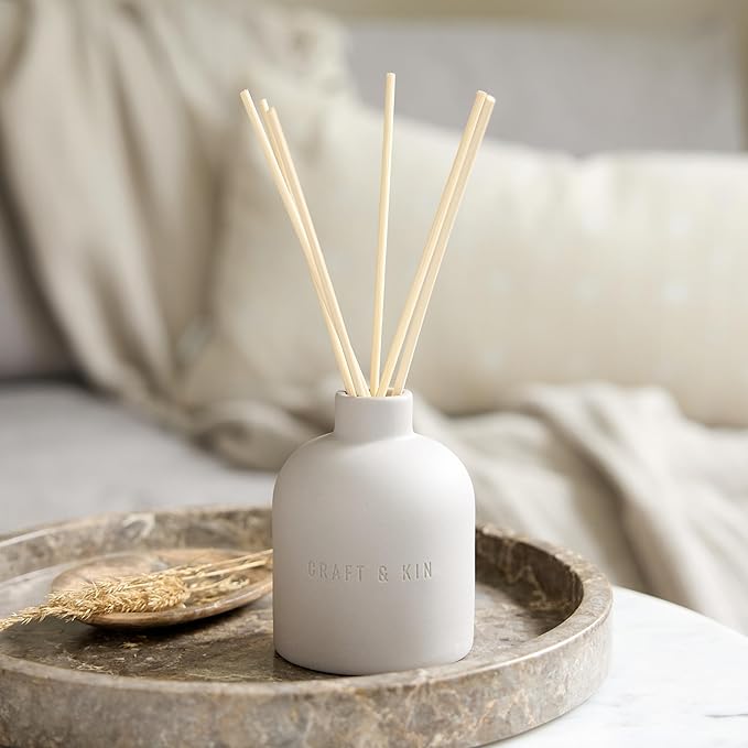 Craft & Kin Reed Diffuser Set - Rose & Oud, Reed Diffusers for Home with Fragrance Sticks - The Earthenware Collection, 6.7oz Alcohol-Free, Essential Oils