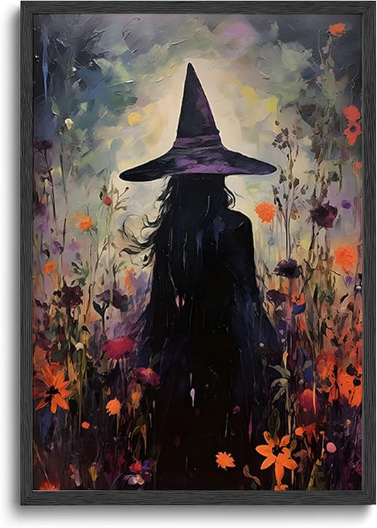 ILLBDR Halloween Vintage Witchy Wall Art Prints Creepy Gothic Dark Moody Pictures Decor Dark Academia Witches Victorian Painting Canvas Posters for Bedroom Bathroom 12x16inch Unframed