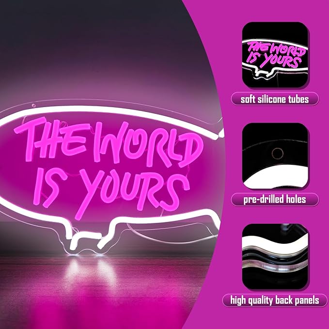 The World Is Yours Neon Signs for Wall Decor Dimmable Airship Led Neon Signs Light Up Signs for Bedroom Wedding Neon Lights Signs for Valentines Day Bar Club Decor Birthday Party Gift