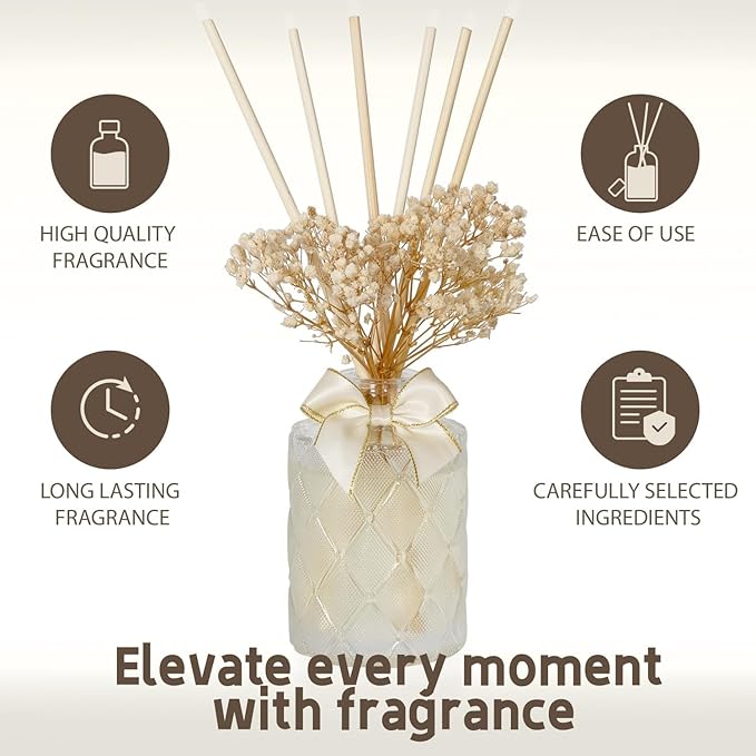 UCC Premium Reed Diffuser Set with Preserved Flower Reed Sticks, 6.76 fl oz Highly Scented Room Diffuser Home Fragrance Essential Oil Reed Diffuser for Bedroom Bathroom Home Décor Office