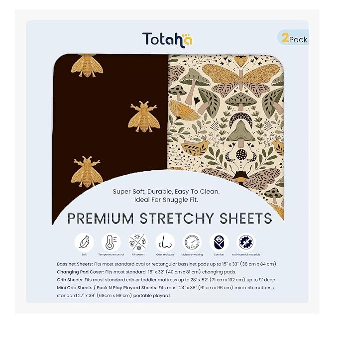 TotAha Premium Soft Pack n Play Sheets, Super Stretchy Jersey Knit Mini Crib Sheets Fitted, Silky Comfort Graco Pack and Play Mattress Sheets, 2 Pack