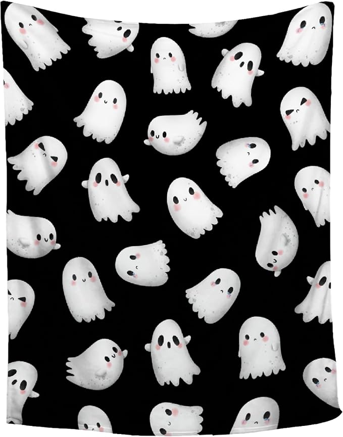 Cute Ghost Blanket for Boys Girls - Halloween Decor for Couch/Bed/Living Room - Ultra Soft Blanket Home Decor for All Seasons - 90"x120"-Familys/King Size