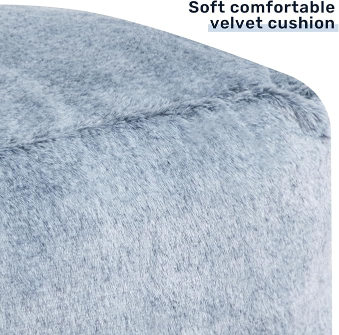 HollyHOME 15"(H) Bean Bag Ottoman Pouf, 6.6LB Memory Foam Filled Footstool for Sofa, Accent Stuffed Footrest Stool with Washable Cover, Single Footrest Stool for Living Room, Bedroom, Blue&Grey