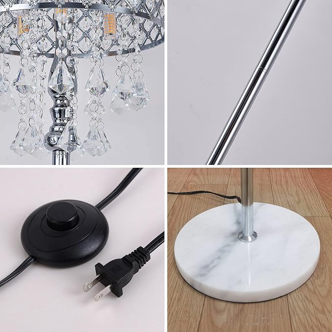 Hsyile KU300256 Mini European Crystal Floor Lamp for Living Room,Bedroom,Office,Chrome Finish,3 Lights