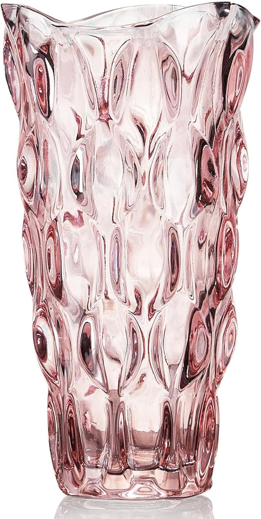 CEMABT Glass Vases for Flowers, Unbreakable 3.4 lb Morden Vases for Tables Centerpieces, Vintage and Clear Rose Large Vases Christmas Thanksgiving Gifts, Pink
