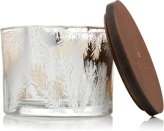 Thymes Frasier Fir Candles - Statement Collection - Silver with Pine Needle Design - Scented Candles for Home Decor - Notes of Siberian Fir Needles, Cedarwood & Sandalwood - 3 Wick (12.5 oz)