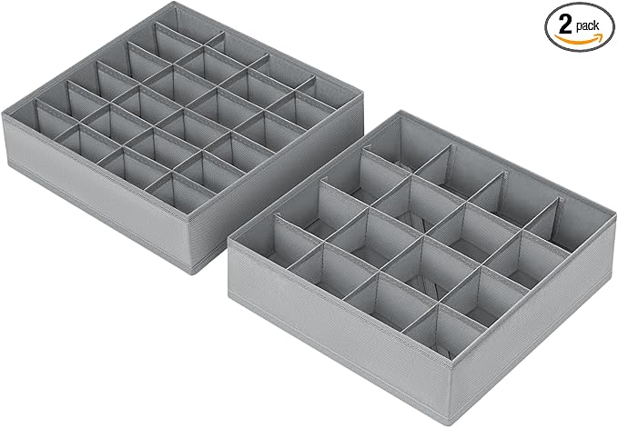 Joyoldelf Sock Organizer Drawer Organizer - Underwear Organizer, Collapsible Closet Organizers and Storage Sock Holders Organizers for Storing Socks, Ties, Belts 2 Pack(Gray)