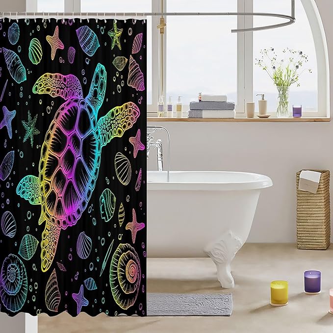 Feelyou Sea Turtle Shower Curtain Ocean Themed Fabric Shower Curtain for Kids Boys Girls Shells and Corals Bathroom Waterproof Accessories with 12 Hooks Ombre Curtains,72X84 Inches