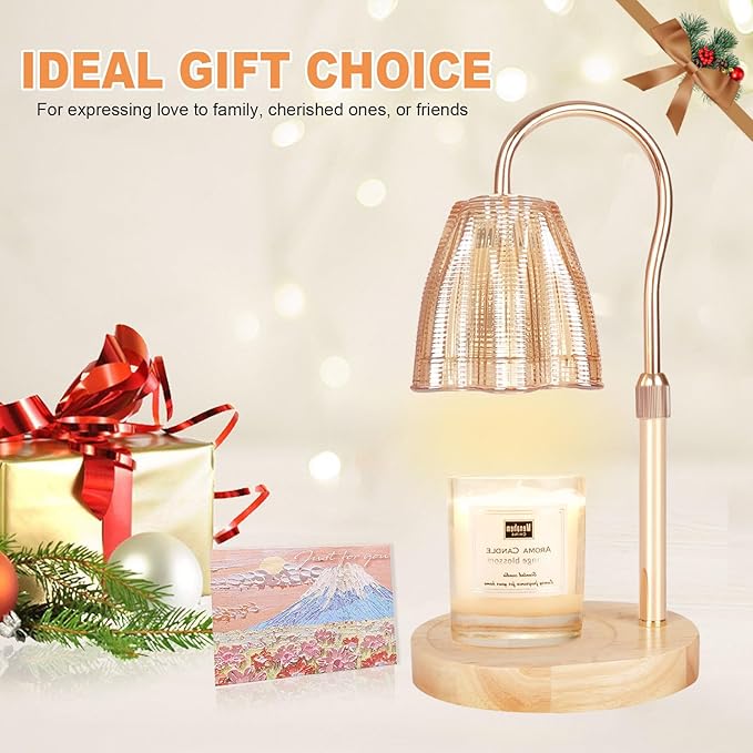 Candle Warmer Lamp with Timer & Dimmer, Candle Warmer Height Adjustable, Fits All Jar Scented Candles, Candle Lamp with 3 Bulbs, Charming Gift Box with Ribbon for Gifting