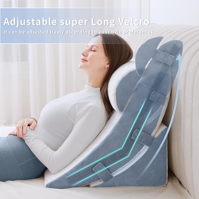 Bed Wedge Pillow for Sleeping, 12&18&25 Inch Adjustable Height Memory Foam Wedge Pillow for After Surgery, 12-in-1 Wedge Pillow for Acid Reflux, Snoring, Gerd, Back Pain