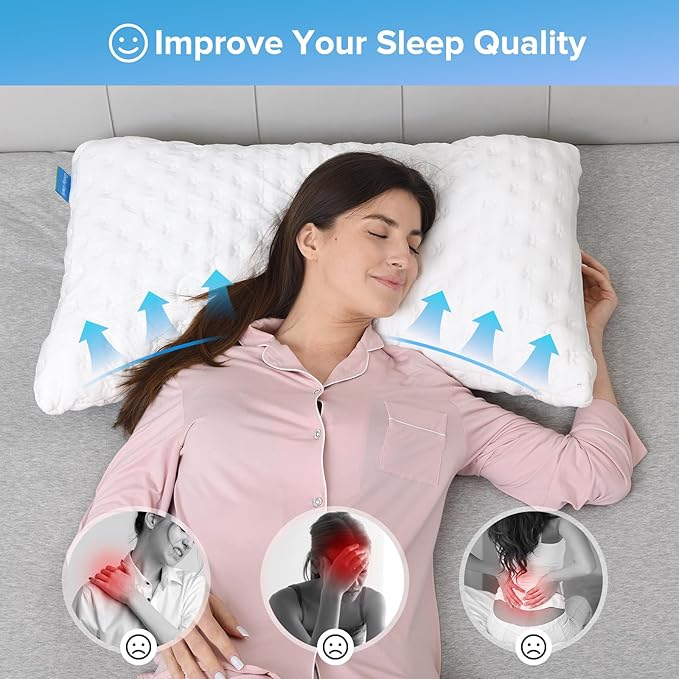 Cooling Side Sleeper Pillow for Neck and Shoulder Pain, Adjustable Shredded Memory Foam Bed Pillows for Sleeping, Ergonomic Curved Pillow with Extra Foam, Queen Size, Hypoallergenic Washable Cover