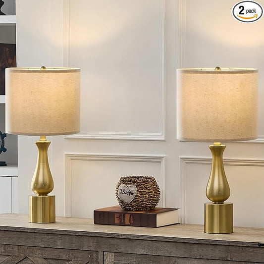 23" Rustic Gold Table Lamps - Set of 2 for Living Room, Bedroom, or Sofa - Oatmeal Shade