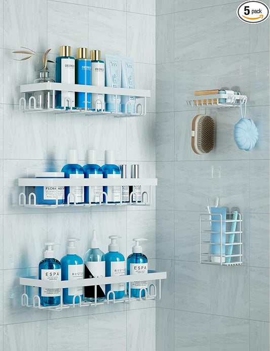 GVY Shower Organizer 5 Pack, Adhesive Shower Caddy Bathroom Shelves,Rustproof Bathroom Organizers and Storage for Home Decor, No Drilling Shower Shelves for Apartment Essentials