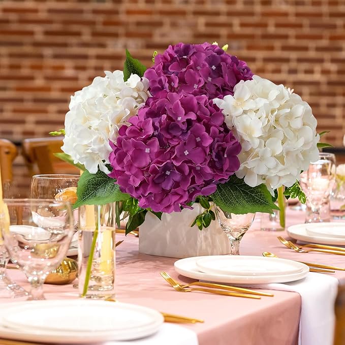 Dark Purple Flowers for Decoration,5Pcs 20Inch Large Lifelike Silk Flowers for Indoor Bouquet Table Centerpieces Floral Arrangements Home Wedding Home