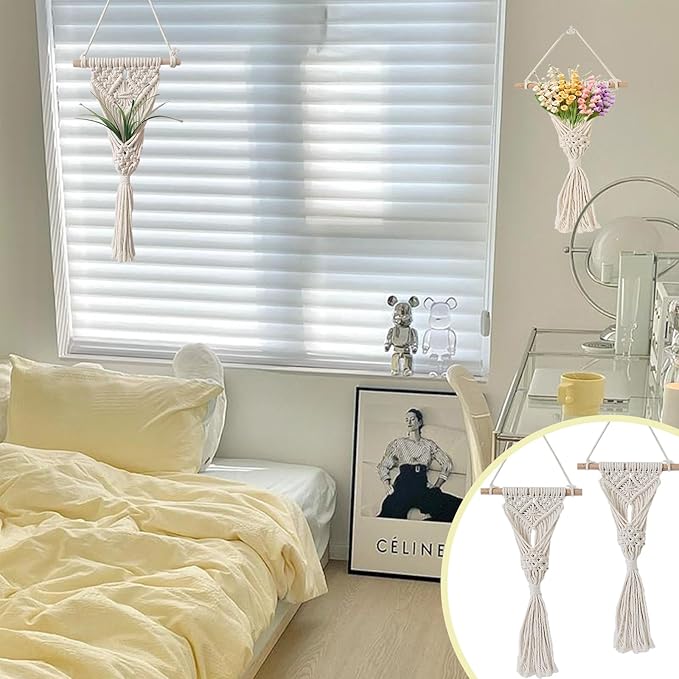 2 Pcs Handmade Woven Bohemian Tapestry Macrame Woven Wall Hanging Bohemian Handmade Woven Tapestry Home Decoration Macrame Boho Wall Hanging Decor for Living Room Dorm Apartment Office Decoration