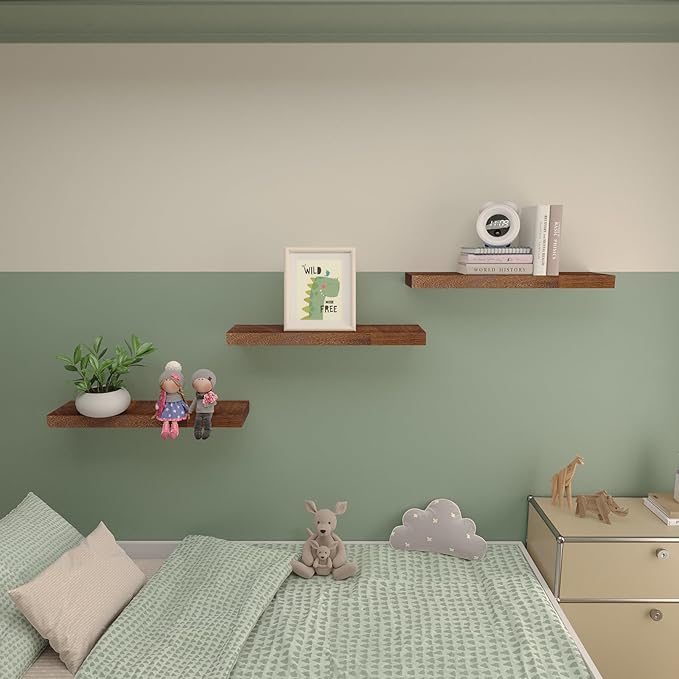 Floating Shelves Wall Shelf Solid Wood Mounted Storage for Bedroom Living Room Set of 3, Rustic Brown Wall Shelves
