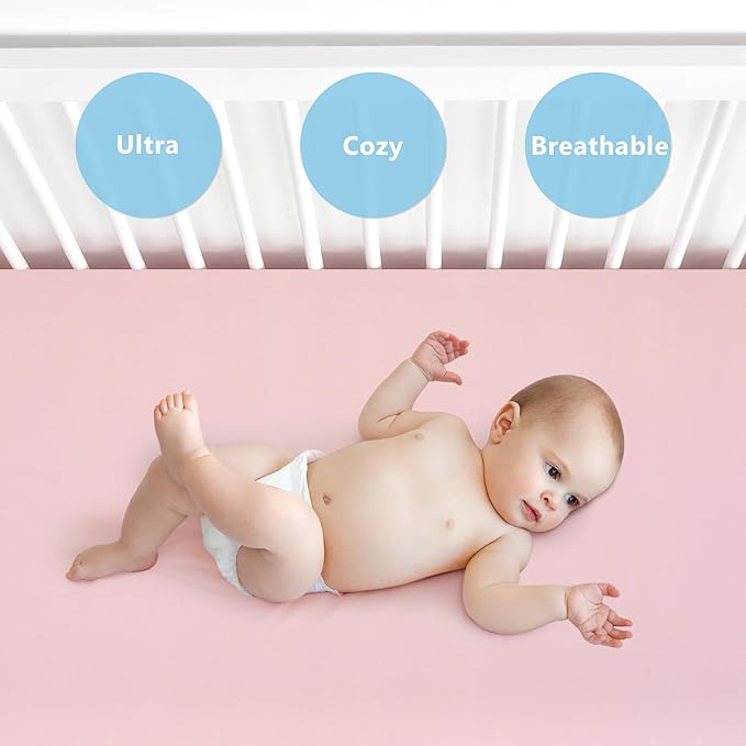 TILLYOU Baby Crib Sheets for Boys Girls, Fitted Crib Sheet 2 Pack for Standard Crib and Toddler Mattresses, Super Soft Toddler Bed Sheets, 28"x52"x8",Rosewater&Mint Macarons