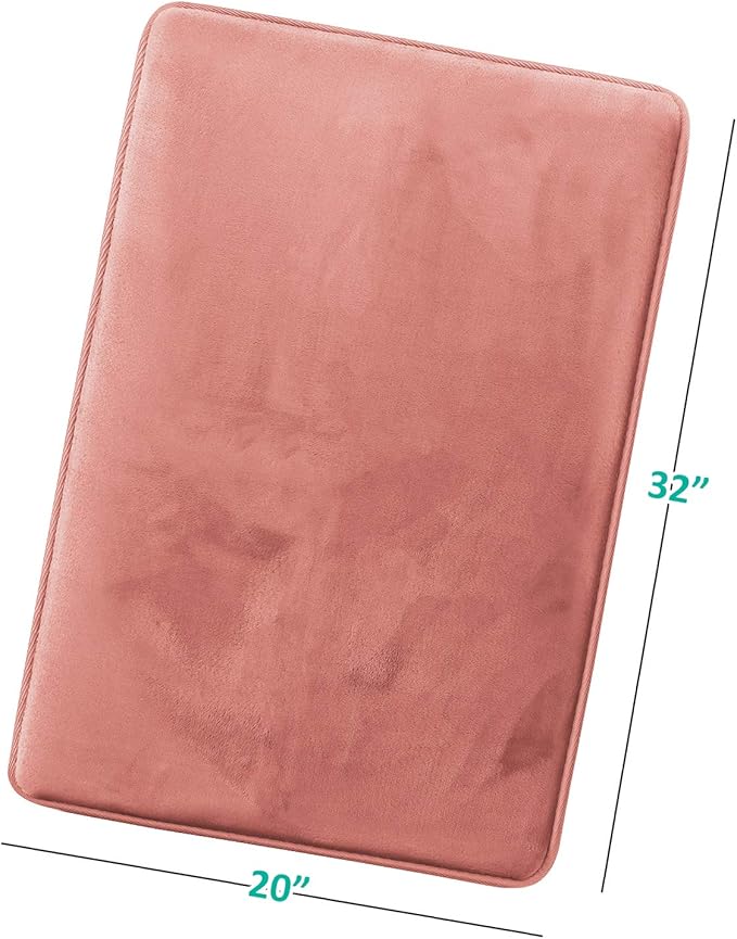 Clara Clark Bathroom Rugs, Velvet Memory Foam Bath Mat, Non-Slip, Machine Washable Bath Rugs - Dries Quickly, Ultra Soft Plush Bath Mats for Bathroom, 20 x 32, Misty Rose