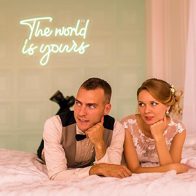 LUCUNSTAR Lucunstar The World Is Yours Neon Signs,Warm White Led Neon Light for Wall Decor,Light Up Sign for Wedding,Engagement,USB Powered Led Neon Signs for Bedroom Decor,Valentines Day Decor