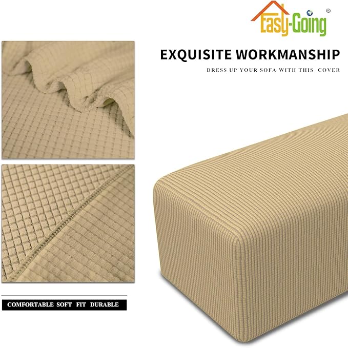 Easy-Going Stretch Ottoman Cover Folding Storage Stool Furniture Protector Soft Rectangle slipcover with Elastic Bottom(Ottoman Small,Beige)
