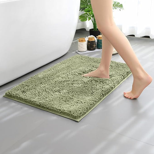 Bathroom Rugs Mat 24x17 Non Slip Chenille Bath Mats Bath Rugs for Bathroom Shower Chenille Sage Green
