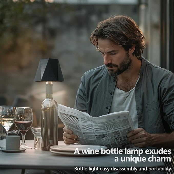 Wine Bottle Lamp, 2025 New 3 Color Rechargeable Wireless Bottle Lamp for Liquor Bottles with Touch Dimming for Parties, Restaurants & Home Decor (Black)