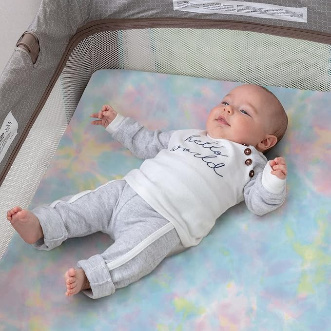 TotAha Premium Stretchy Pack N Play Playard Sheets | Mini Crib Sheets (2-Pack)-Hypoallergenic, Silky Comfort, AButtery Soft, Calming Effect, All-Season Jersey-Knit (Rainbow & Tie dye)