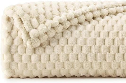 BEDELITE Fleece Throw Blanket for Couch & Bed - 3D Jacquard Decorative Beige Blanket, Super Soft and Cozy Warm Fuzzy Blanket All Seasons Suitable, 50x60Inches